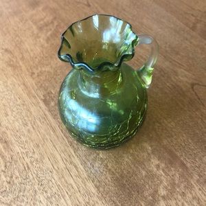 Vintage antique green glass vase - cracked design